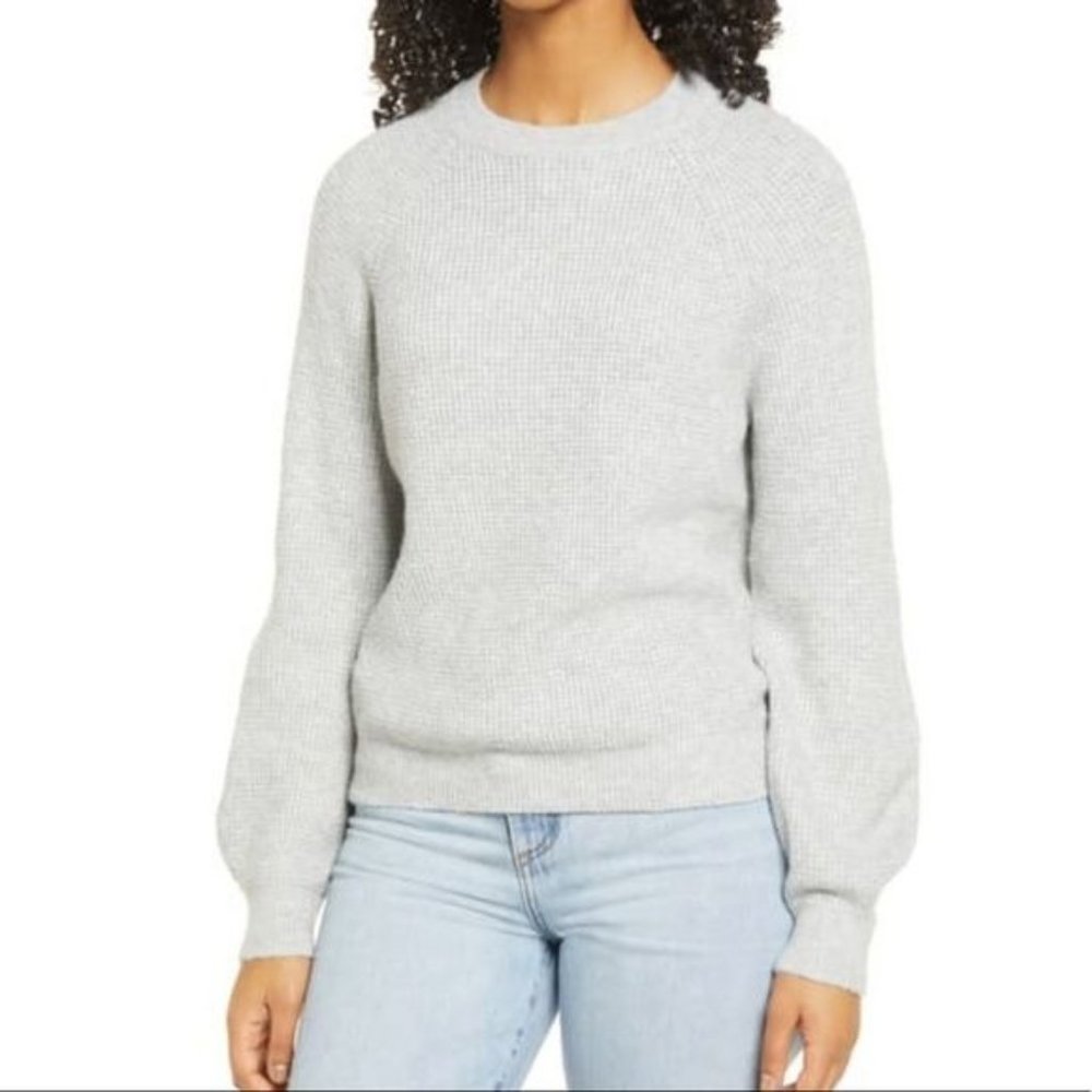 NWT BP. Heather Grey Long Blouson Sleeve Knit Crewneck Sweater Small - Picture 1 of 11